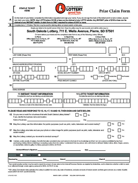 APPLICATION FOR LOTTERY PRIZE CLAIM .
